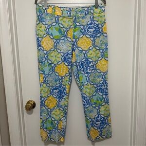 Lilly Pulitzer Womens Pants Blue Yellow Monkey Lemon Cotton Blend Cropped